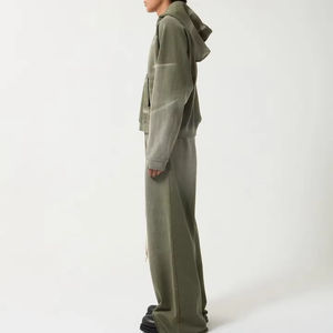 Chándal para hombre, pantalones de chándal acampanados con lavado ácido Vintage y conjuntos de Sudadera con capucha, ropa de calle bordada para hombre, chándal, traje recortado con diamantes de imitación - Product Image 5