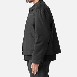 Veste de travail en toile délavée vintage pour homme avec logo personnalisé 100% toile de coton doublée d'une fermeture éclair avec broderie et coupe carrée - Product Image 4