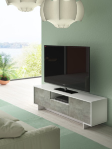 Mueble de TV Terraneo Minimalista Moderno de MDF con 2 Puertas, Cajón Central, Estantes de Madera, Montaje en Suelo, Hecho en Italia, para Sala de Estar - Product Image 2