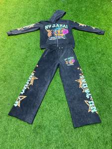 Custom Acid Washed 100% Cotton Terry Breathable Men's Flare Stacked <b>Oversized</b> Tracksuit Set <b>Sweatpants</b> and Hoodie - Product Image 6