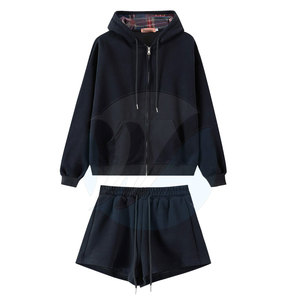 Ensemble de sweat-shirts et shorts décontractés pour femmes à manches courtes, 100% coton polaire, pour usage extérieur - Product Image 1