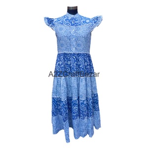 Robe longue maxi pour femme en coton pur doux à 100 %, manches longues, imprimée à la main, style évasé, pour soirée, fête ou tenue décontractée - Product Image 1