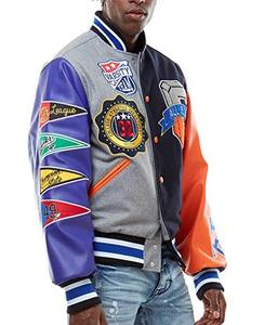 แจ็กเก็ตเบสบอลของผู้ชายวินเทจ, เสื้อแจ็คเก็ตบุผ้าหนาคอปกตั้งทรงหลวมอบอุ่นสำหรับฤดูใบไม้ผลิไฮสตรีทปักตัวอักษร - Product Image 2