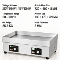Plaque de cuisson électrique professionnelle 110V/220V double tension, gril plat de table 2 zones avec contrôle de température, en acier inoxydable pour burgers et steaks