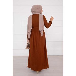 Robe décontractée marron boutonnée à manches élastiquées, respirante et légère, taille XS, motif uni, longueur genou, pour le printemps et l'automne - Product Image 4