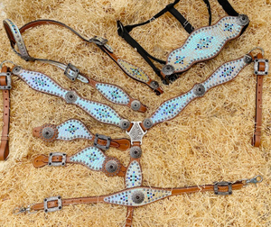 Over Lay rodeado de ofertas de acero Cuero genuino Equitación Western Headstall Horse Headstall Brida - Product Image 5