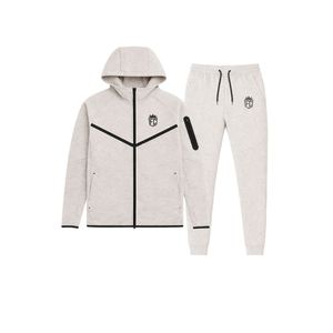 Ensemble de survêtement unisexe en molleton technique imprimé, veste à capuche zippée intégrale et pantalon de jogging, gris glacé, pour entraînement sportif et activités physiques - Product Image 1