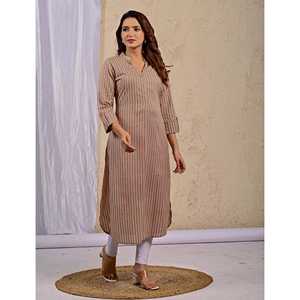 Kurti droit imprimé à rayures pêche, vêtement régional - Product Image 6