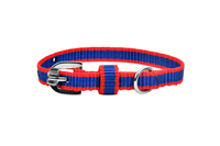 Collier pour chien en nylon rayé, fermeture à boucle réglable, rouge et bleu, style classique, colliers pour animaux de compagnie toutes saisons