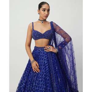 Elegante y Moderno Lehenga Choli Étnico con Cintura Natural, Largo hasta el Suelo, Corte en A, Bordado, Dupatta de Organza, Estampado para Fiesta de Mujer - Product Image 4