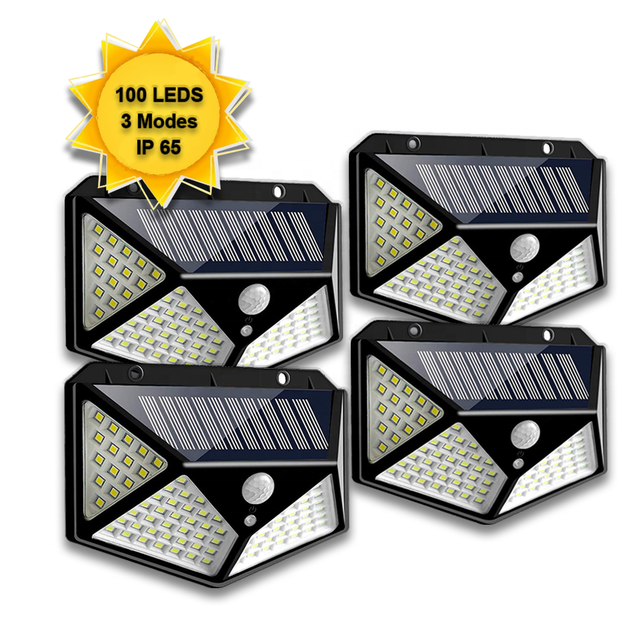 Waterproof IP65 Solar Powered Outdoor Garden Lamp 100LED Green-Emitting Motion Sensor Security Light Wall Lights 6000K Daylight