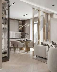 Meubles de cuisine classiques en MDF écologiques sur mesure, intérieur de salle à manger moderne de luxe, cloison en laiton, robinet de table en marbre - Product Image 2