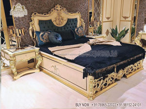 Traditional Solid Wood Hand Carved Bedroom Set Antique Handcrafted Bedroom Furniture <b>Royal</b> Design Teak Wood Brown Polished <b>Bed</b> - Product Image 2