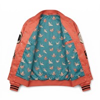 Blouson Bomber Oversize en Satin Unisexe avec Patchs en Chenille Corail Noir, Doublure par Sublimation, Logo Personnalisé, OEM, Streetwear