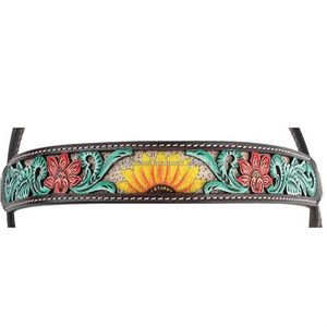 Arnés de cuero genuino para las cejas, correa de cuero con estampado floral, de estilo occidental, personalizada - Product Image 3