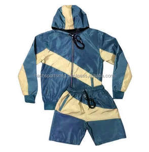 Best Quality Customized Nylon <b>Black</b> <b>Windbreaker</b> Shorts Set For Men Windproof 2 Piece Short Tracksuit Set - Product Image 2
