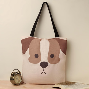 Adorable puppy face print tote <b>bag</b>. Lightweight and <b>fun</b> for animal lovers. Available at wholesale prices. - Product Image 1