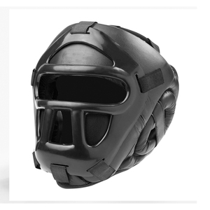 Protector de cabeza de boxeo de cara completa personalizado, casco de cuero PU negro con protección de barra para Sparring MMA Kickboxing Muay Thai Training - Product Image 2