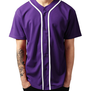 Maillot de baseball violet pour homme, uni, à boutons, manches courtes, respirant, en polyester, uniforme de sport, haut, logo personnalisé, vêtements d'équipe - Product Image 1