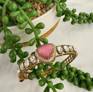 Polki Bracelet <b>Brass</b> <b>Jewellery</b> Set Matt Gold Polish for Weddings Parties Size Options 2.4 2.6 Gold Plated Fashion Engagements - Product Image 1