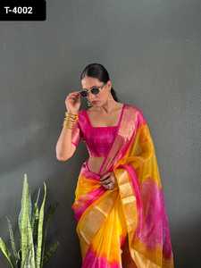 Collections de saris ethniques indiens à la mode pour les festivals et les mariages Saree en soie Simar exclusif avec saree à bordure Zari Design - Product Image 3