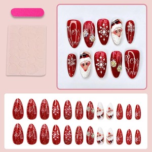HYC-DZ-888 Faux Ongles à Presser Réutilisables 24 Pièces, Motif Noël Pailleté Strass Père Noël Flocon de Neige, Design Fête d'<span class=keywords><strong>Hiver</strong></span> - Product Image 3