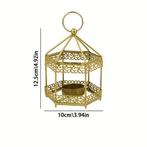 เชิงเทียนโลหะสีทองหรูหราแบบเปิดพร้อมห่วงจับ ดีไซน์ฉลุลายสวยงาม ฐานมั่นคง ตกแต่งบ้าน - Product Image 6