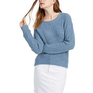 Maglione Corto Casual a Costine Blu da Ragazza Crave Fame, Taglia M, Traspirante, Lavorazione a Treccia, Fantasia Floreale, con Fiocco, Invernale/Autunnale, Frontale - Product Image 1