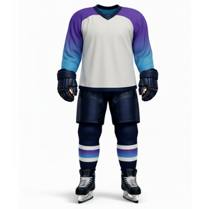 Uniforme de Hockey sobre Hielo Personalizado Profesional, Jersey Deportivo con Mangas Raglán en Degradado de Cian y Morado, OEM - Product Image 1