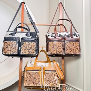 New Arrival 2025 Hand Tooled Leather Mommy <b>Nappy</b> <b>Bag</b> for Travel Multiple Pocket Genuine Cowhide Crossbody Shoulder Women Handbag - Product Image 1