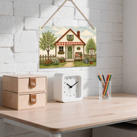 Décoration murale rustique en bois style ferme 30x20cm, panneau paysage en MDF avec corde de jute, imprimé Gingham style campagne, pour la maison et le jardin