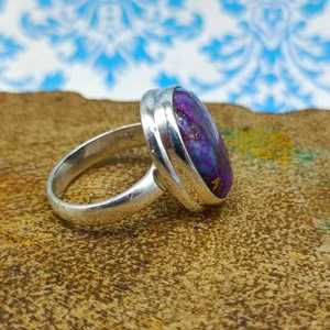 Design simple 925 bague fine en argent Sterling fait à la main forme ovale Cabochon pierre violet cuivre Turquoise pierres précieuses mariages fêtes - Product Image 4
