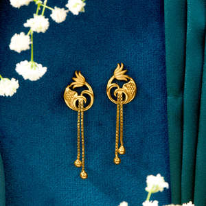 <b>Emerald</b> Pearl Drop <b>Earrings</b> for Women in <b>Gold</b> Plated White <b>Gold</b>-Wedding Party Gift - Product Image 1