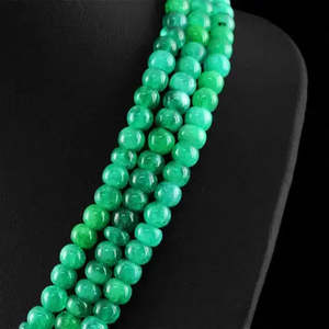 AAA+ Quality GENUINE 505.00 CTS EARTH MINED 3 LINE RICH GREEN EMERALD ROUND <b>BEADS</b> <b>NECKLACE</b> Cus-Jew29 - Product Image 3