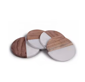 Handmade Modern Design Acacia Wood & Marble Coaster Set Premium Quality Tableware Coasters From India - Product Image 6