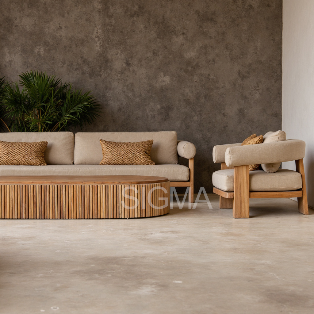 Teak Wood Patio Hotel Furniture Backyard Outdoor Teak Garden Sofa Set With Cushions Modern Teak Wood Furniture  JINHUA SIGMA