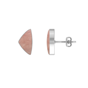 Boucles d'oreilles clous en argent sterling 925 de qualité supérieure, avec quartz rose, forme carrée semi-trillion, fermoir papillon, sertissage clos, pour mariage - Product Image 3