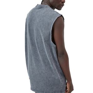Nouveautés Vente en gros Coton Vintage Distressed Sans manches Surdimensionné Hommes Lavé Gilet Débardeurs - Product Image 2