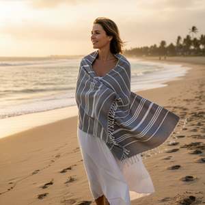 Serviette de plage personnalisée Sunset Loom, séchage rapide, style uni avec motif rayé, logo imprimé par sublimation, sac durable pour la salle de bain - Product Image 3