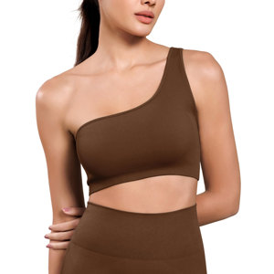 New Trend Solid Color Best Support Seamless One Shoulder Sports Bra for Women Ribbed Non Padded Yoga Crop Tops - Product Image 6