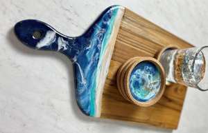 Planche à découper en bois Epoxy Functional Art Planche à découper en résine Ustensiles de cuisine en bois avec poignée Planche à fromage en résine et ustensiles de cuisine - Product Image 5