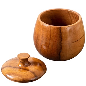 Pot en bois artisanal avec couvercle – Contenant de rangement en bois naturel, récipient rond rustique pour cuisine, salle de bain et décoration, vente en gros - Product Image 3