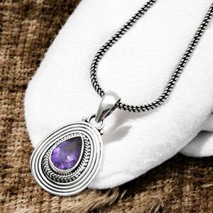 สร้อยคอพลอยอเมทิสต์ธรรมชาติดีไซน์คลาสสิกแข็ง925จี้เงินแท้จี้รูปลูกแพร์ดีไซน์เรียบง่ายจี้หรูหรา - Product Image 1