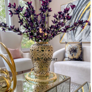 แจกันดอกไม้สีทองเงางามแบบกลมสเตนเลสมีด้านเดียวดีไซน์ใบโมเดิร์นสำหรับบนโต๊ะอาหารแจกันดอกไม้ใหม่ล่าสุด - Product Image 6