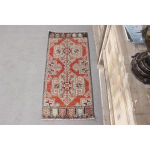 0.1x3.2 ft Rug, <b>Runner</b> Turkish Rug, <b>Red</b> Floral Rug - Product Image 1