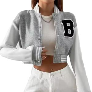 เสื้อแจ็คเก็ตวาร์ซิตี้ครอปแขนยาวสไตล์ลำลองคุณภาพสูงสั่งทำขายส่งยอดนิยมสำหรับผู้หญิง - Product Image 5