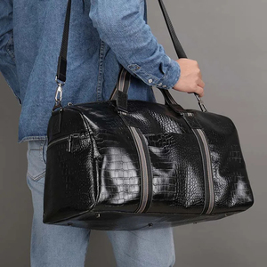 Sac de voyage unisexe en cuir de vachette véritable, imperméable et durable, noir, avec fermeture à glissière, pour l'extérieur - Product Image 1