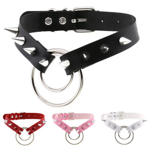 YY Collier ras-du-cou unisexe sexy en cuir style punk avec chaîne à maillons, rivets et double anneau en O, collier de bondage pour anniversaire - Product Image 6