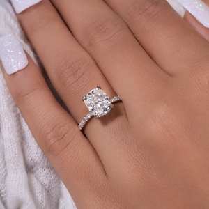 แหวนเพชรโมอิสสี VVS1แบบ3 CT แหวนแต่งงานสุดหรูแหวนหมั้นรัศมีที่ซ่อนอยู่สง่างามสำหรับเธอ - Product Image 1