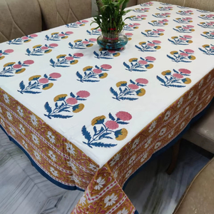 Nappe élégante en coton 100% à imprimé floral, imprimée à la main en blocs, couverture rectangulaire du patrimoine traditionnel, couverture de conception artisanale - Product Image 1